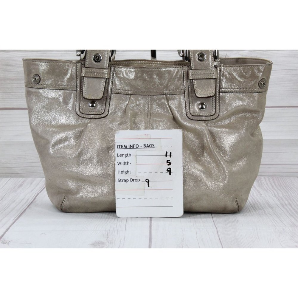 Coach Soho Metallic Gold Leather Pleated Carryall Studded Hobo Shoulder Bag - Picture 10 of 10